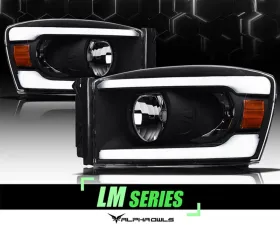 Alpha Owls LM Series Headlights (Crystal Headlights Black housing w/ LumenX Light Bar) Dodge Ram 1500 | 2500 | 3500 2006-2009