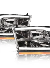 Alpha Owls SQ Series Headlights (Crystal Headlights Chrome housing w/ Sequential Signal/LumenX Light Bar) Dodge Ram 1500 | Ram 2009-2022                                     - 8707708 - Image 2