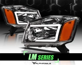 Alpha Owls LM Series Headlights (Crystal Headlights Chrome housing w/ LumenX Light Bar) Nissan Titan 2004-2015