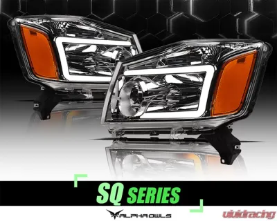 Alpha Owls SQ Series Headlights (Crystal Headlights Chrome housing w/ Sequential Signal/LumenX Light Bar) Nissan Titan 2004-2015 - 8707746