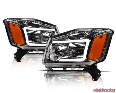 Alpha Owls SQ Series Headlights (Crystal Headlights Chrome housing w/ Sequential Signal/LumenX Light Bar) Nissan Titan 2004-2015 - 8707746