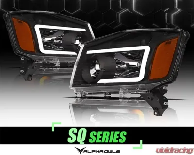 Alpha Owls SQ Series Headlights (Crystal Headlights Black housing w/ Sequential Signal/LumenX Light Bar) Nissan Titan 2004-2015 - 8707753