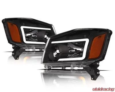 Alpha Owls SQ Series Headlights (Crystal Headlights Black housing w/ Sequential Signal/LumenX Light Bar) Nissan Titan 2004-2015 - 8707753
