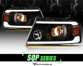 Alpha Owls SQP Series Projector Headlights (Halogen Projector Black housing w/ Sequential Signal/LumenX Light Bar) Ford F-150 | Lincoln Mark-LT 2004-2008