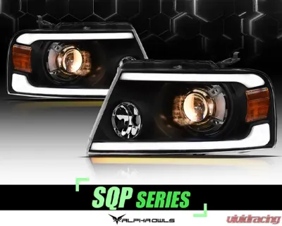 Alpha Owls SQP Series Projector Headlights (Halogen Projector Black housing w/ Sequential Signal/LumenX Light Bar) Ford F-150 | Lincoln Mark-LT 2004-2008 - 8708064