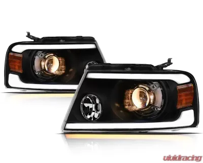 Alpha Owls SQP Series Projector Headlights (Halogen Projector Black housing w/ Sequential Signal/LumenX Light Bar) Ford F-150 | Lincoln Mark-LT 2004-2008 - 8708064