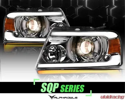 Alpha Owls SQP Series Projector Headlights (Halogen Projector Chrome housing w/ Sequential Signal/LumenX Light Bar) Ford F-150 | Lincoln Mark-LT 2004-2008 - 8708071