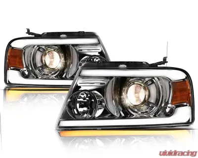 Alpha Owls SQP Series Projector Headlights (Halogen Projector Chrome housing w/ Sequential Signal/LumenX Light Bar) Ford F-150 | Lincoln Mark-LT 2004-2008 - 8708071