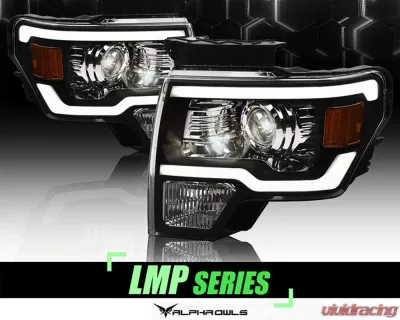 Alpha Owls LMP Series Projector Headlights (Halogen Projector Black housing w/ LumenX Light Bar) Ford F-150 2009-2014 - 8708088