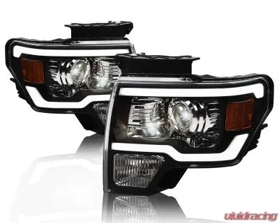 Alpha Owls LMP Series Projector Headlights (Halogen Projector Black housing w/ LumenX Light Bar) Ford F-150 2009-2014 - 8708088