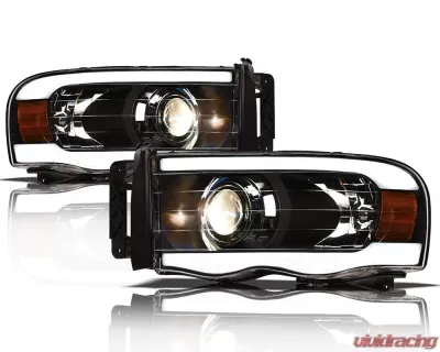 Alpha Owls LMP Series Projector Headlights (Halogen Projector Black housing w/ LumenX Light Bar) Dodge Ram 1500 | 2500 | 3500 2002-2005 - 8708101