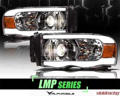 Alpha Owls LMP Series Projector Headlights (Halogen Projector Chrome housing w/ LumenX Light Bar) Dodge Ram 1500 | 2500 | 3500 2002-2005 - 8708118
