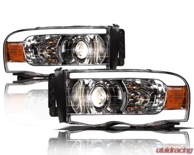 Alpha Owls LMP Series Projector Headlights (Halogen Projector Chrome housing w/ LumenX Light Bar) Dodge Ram 1500 | 2500 | 3500 2002-2005 - 8708118