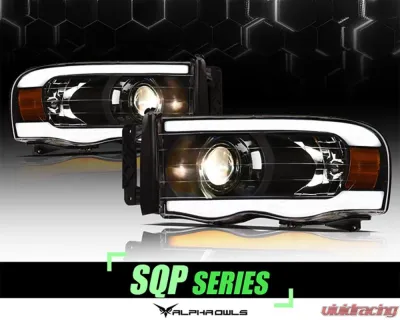 Alpha Owls SQP Series Projector Headlights (Halogen Projector Black housing w/ Sequential Signal/LumenX Light Bar) Dodge Ram 1500 | 2500 | 3500 2002-2005 - 8708125