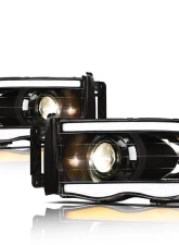 Alpha Owls SQP Series Projector Headlights (Halogen Projector Black housing w/ Sequential Signal/LumenX Light Bar) Dodge Ram 1500 | 2500 | 3500 2002-2005                                     - 8708125 - Image 2