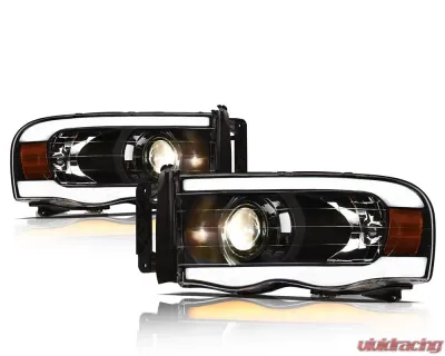 Alpha Owls SQP Series Projector Headlights (Halogen Projector Black housing w/ Sequential Signal/LumenX Light Bar) Dodge Ram 1500 | 2500 | 3500 2002-2005 - 8708125