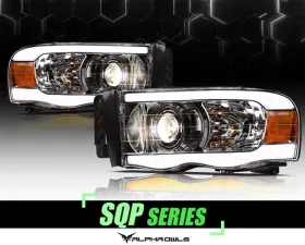 Alpha Owls SQP Series Projector Headlights (Halogen Projector Chrome housing w/ Sequential Signal/LumenX Light Bar) Dodge Ram 1500 | 2500 | 3500 2002-2005