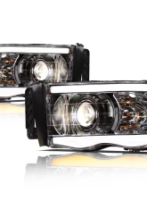 Alpha Owls SQP Series Projector Headlights (Halogen Projector Chrome housing w/ Sequential Signal/LumenX Light Bar) Dodge Ram 1500 | 2500 | 3500 2002-2005                                     - 8708132 - Image 2
