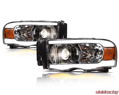 Alpha Owls SQP Series Projector Headlights (Halogen Projector Chrome housing w/ Sequential Signal/LumenX Light Bar) Dodge Ram 1500 | 2500 | 3500 2002-2005 - 8708132