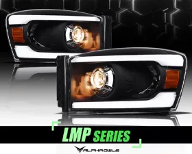 Alpha Owls LMP Series Projector Headlights (Halogen Projector Black housing w/ LumenX Light Bar) Dodge Ram 1500 | 2500 | 3500 2006-2008