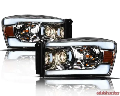 Alpha Owls LMP Series Projector Headlights (Halogen Projector Chrome housing w/ LumenX Light Bar) Dodge Ram 1500 | 2500 | 3500 2006-2008 - 8708156