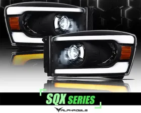 Alpha Owls SQX Series LED Projector Headlights (LED Projector Black housing w/ Sequential Signal/LumenX Light Bar) Dodge Ram | 2500 | 3500 2006-2008