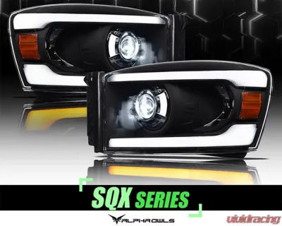 Alpha Owls SQX Series LED Projector Headlights (LED Projector Black housing w/ Sequential Signal/LumenX Light Bar) Dodge Ram | 2500 | 3500 2006-2008 - 8709405