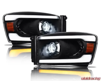 Alpha Owls SQX Series LED Projector Headlights (LED Projector Black housing w/ Sequential Signal/LumenX Light Bar) Dodge Ram | 2500 | 3500 2006-2008 - 8709405
