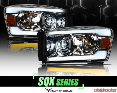 Alpha Owls SQX Series LED Projector Headlights (LED Projector Chrome housing w/ Sequential Signal/LumenX Light Bar) Dodge Ram | 2500 | 3500 2006-2008 - 8709412