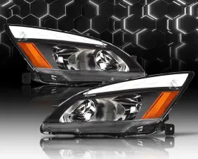 Alpha Owls LM Series Headlights (Crystal Headlights Black housing w/ LumenX Light Bar) Honda Accord 2003-2007