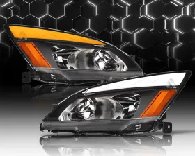 Alpha Owls SQ Series Headlights (Crystal Headlights Black housing w/ Sequential Signal/LumenX Light Bar) Honda Accord 2003-2007