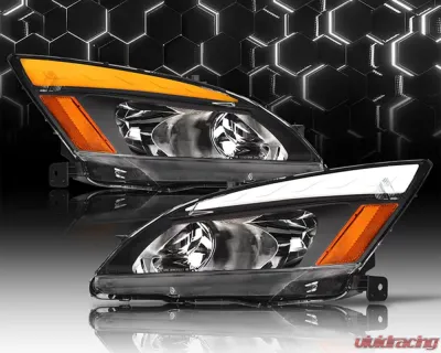 Alpha Owls SQ Series Headlights (Crystal Headlights Black housing w/ Sequential Signal/LumenX Light Bar) Honda Accord 2003-2007 - 8709436