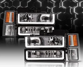 Alpha Owls LM Series Headlights (Crystal Headlights Chrome housing w/ LumenX Light Bar) Chevrolet | GMC 1994-1999