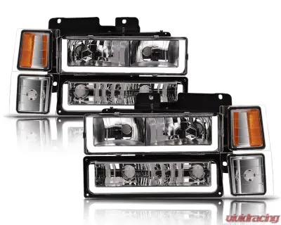 Alpha Owls LM Series Headlights (Crystal Headlights Chrome housing w/ LumenX Light Bar) Chevrolet | GMC 1994-1999 - 8709443