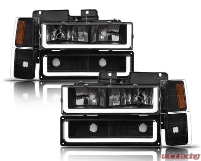 Alpha Owls LM Series Headlights (Crystal Headlights Black housing w/ LumenX Light Bar) Chevrolet | GMC 1994-1999 - 8709450