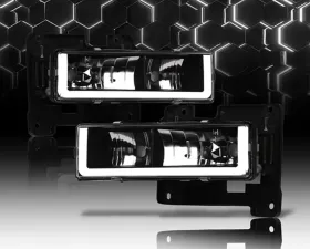 Alpha Owls LM Series Headlights (Crystal Headlights Black housing w/ LumenX Light Bar) Chevrolet | GMC 1988-1999