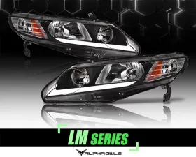 Alpha Owls LM Series Headlights (Crystal Headlights Black housing w/ LumenX Light Bar) Honda Civic 4DR 2006-2011