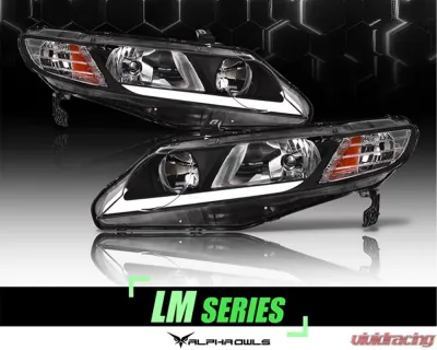 Alpha Owls LM Series Headlights (Crystal Headlights Black housing w/ LumenX Light Bar) Honda Civic 4DR 2006-2011 - 8709498