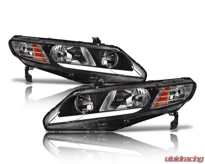 Alpha Owls LM Series Headlights (Crystal Headlights Black housing w/ LumenX Light Bar) Honda Civic 4DR 2006-2011 - 8709498