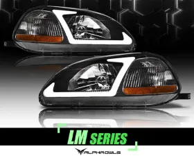 Alpha Owls LM Series Headlights (Crystal Headlights Black housing w/ LumenX Light Bar) Honda Civic 1996-1998