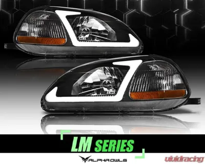 Alpha Owls LM Series Headlights (Crystal Headlights Black housing w/ LumenX Light Bar) Honda Civic 1996-1998 - 8709504