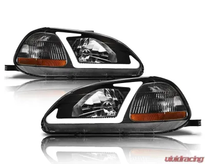 Alpha Owls LM Series Headlights (Crystal Headlights Black housing w/ LumenX Light Bar) Honda Civic 1996-1998 - 8709504