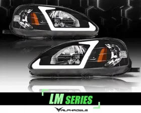 Alpha Owls LM Series Headlights (Crystal Headlights Black housing w/ LumenX Light Bar) Honda Civic 1999-2000