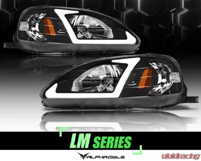 Alpha Owls LM Series Headlights (Crystal Headlights Black housing w/ LumenX Light Bar) Honda Civic 1999-2000 - 8709511