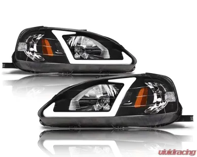 Alpha Owls LM Series Headlights (Crystal Headlights Black housing w/ LumenX Light Bar) Honda Civic 1999-2000 - 8709511