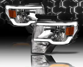 Alpha Owls SQ Series Headlights (Crystal Headlights Chrome housing w/ Sequential Signal/LumenX Light Bar) Ford F-150 2009-2014