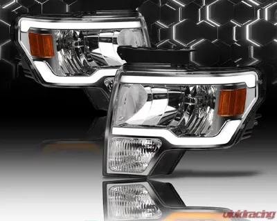 Alpha Owls SQ Series Headlights (Crystal Headlights Chrome housing w/ Sequential Signal/LumenX Light Bar) Ford F-150 2009-2014 - 8709528