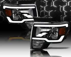 Alpha Owls SQ Series Headlights (Crystal Headlights Black housing w/ Sequential Signal/LumenX Light Bar) Ford F-150 2009-2014
