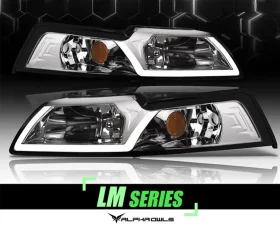 Alpha Owls LM Series Headlights (Crystal Headlights Chrome housing w/ LumenX Light Bar) Ford Mustang 1999-2004