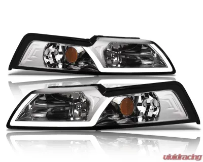 Alpha Owls LM Series Headlights (Crystal Headlights Chrome housing w/ LumenX Light Bar) Ford Mustang 1999-2004 - 8709580